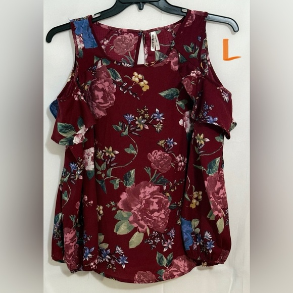 Red Ruffled Cold Shoulder Blouse - Picture 1 of 2